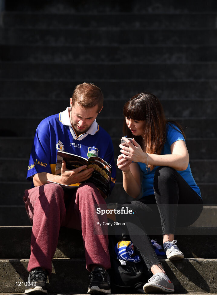 4 September 2016; Tipperary supporters study the program ahead of the GAA Hurling All-Ireland Senior Championship Final match between Kilkenny and Tipperary at Croke Park in Dublin. Photo by Cody Glenn/Sportsfile