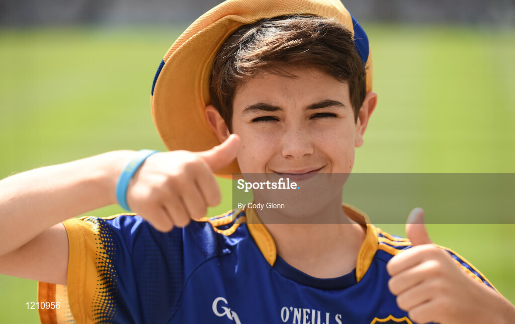 4 September 2016; Tipperary supporter Daniel Heaphy, age 13, from New Ross, Co Wexford, originally from Ballingarry, Co Tipperary, ahead of the GAA Hurling All-Ireland Senior Championship Final match between Kilkenny and Tipperary at Croke Park in Dublin. Photo by Cody Glenn/Sportsfile