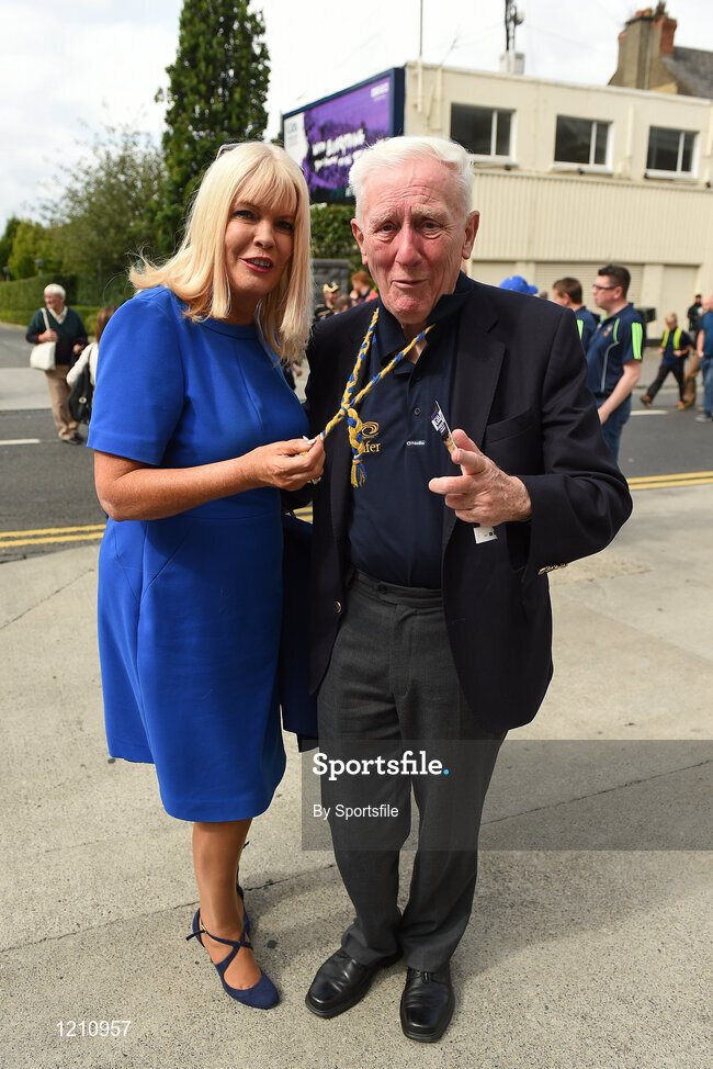 4 September 2016; Minister of Jobs, Enterprise and Innovation Mary Mitchell O'Connor T.D. with Fr. Denis Kennedy from Tipperary at the GAA Hurling All-Ireland Senior Championship Final match between Kilkenny and Tipperary at Croke Park in Dublin. Photo by Sportsfile
