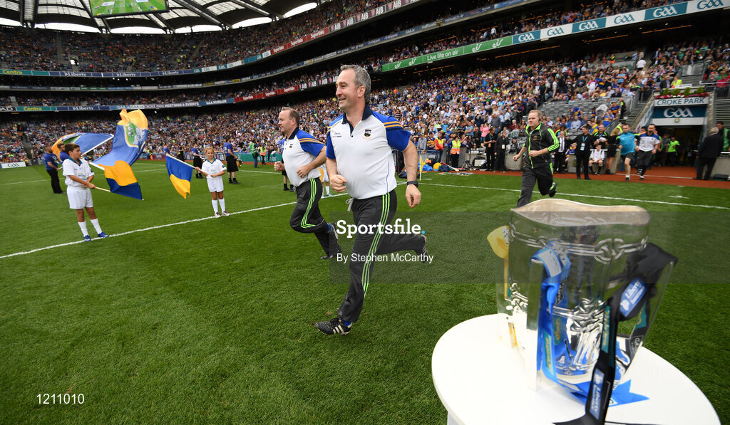 4 September 2016; Tipperary manager Michael Ryan runs onto the pitch ahead of the GAA Hurling All-Ireland Senior Championship Final match between Kilkenny and Tipperary at Croke Park in Dublin. Photo by Stephen McCarthy/Sportsfile