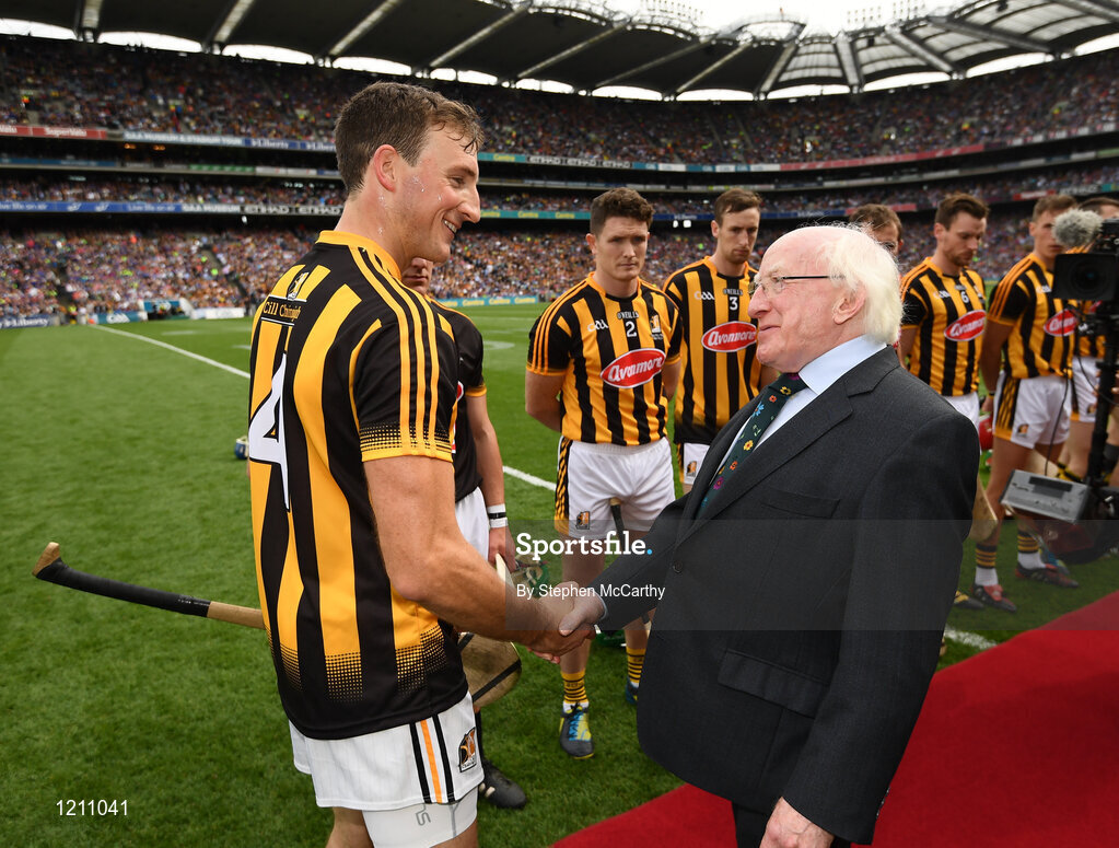 4 September 2016; Shane Prendergast of Kilkenny shakes hands with the President of Ireland Michael D. Higgins ahead of the GAA Hurling All-Ireland Senior Championship Final match between Kilkenny and Tipperary at Croke Park in Dublin. Photo by Stephen McCarthy/Sportsfile