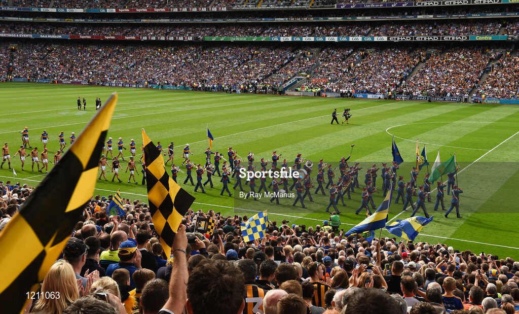 4 September 2016; Kilkenny and Tipperary players in the pre-match parade before the the GAA Hurling All-Ireland Senior Championship Final match between Kilkenny and Tipperary at Croke Park in Dublin. Photo by Ray McManus/Sportsfile