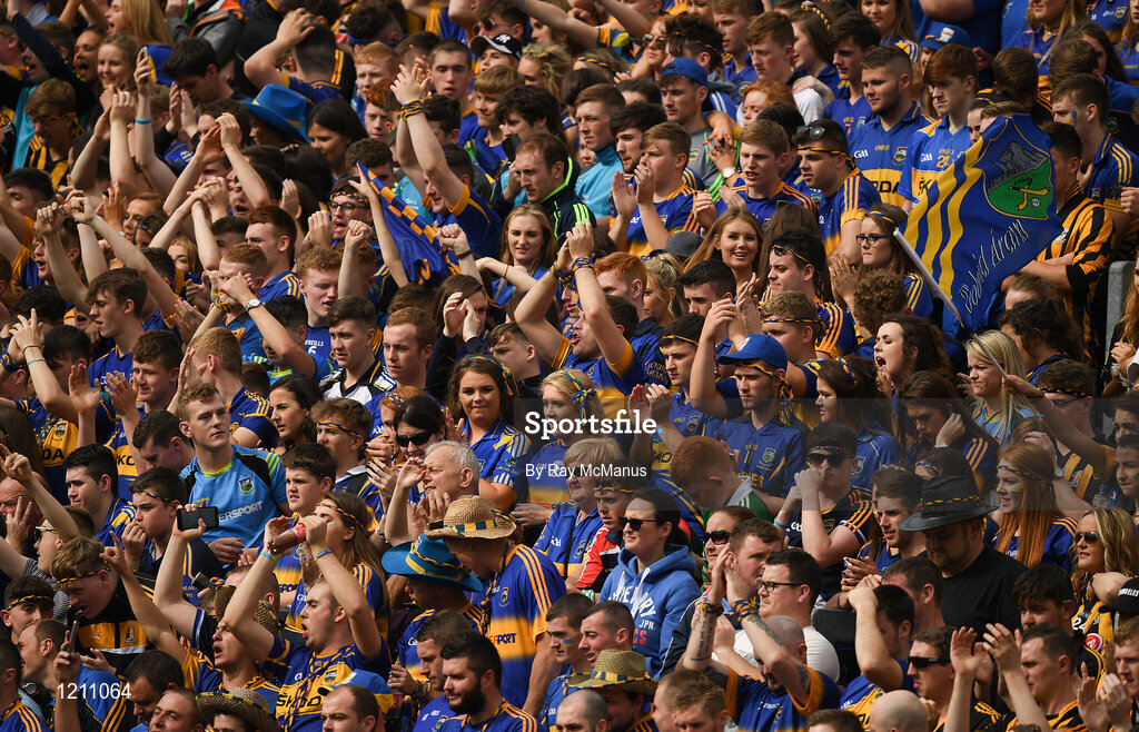 4 September 2016; Tipperary supporters on Hill 16 during the GAA Hurling All-Ireland Senior Championship Final match between Kilkenny and Tipperary at Croke Park in Dublin. Photo by Ray McManus/Sportsfile