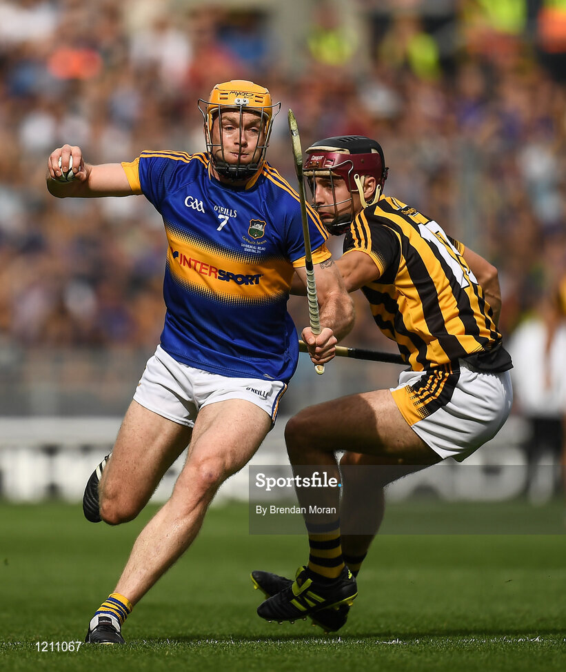 4 September 2016; Pádraic Maher of Tipperary in action against Kevin Kelly of Kilkenny during the GAA Hurling All-Ireland Senior Championship Final match between Kilkenny and Tipperary at Croke Park in Dublin. Photo by Brendan Moran/Sportsfile