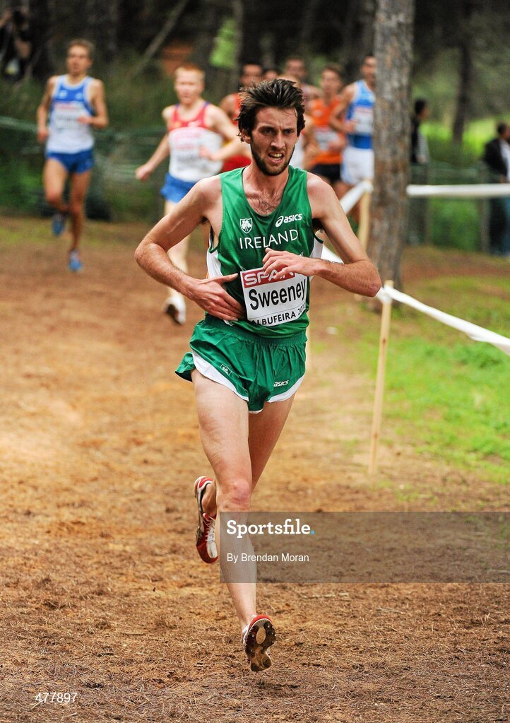 12 December 2010; Ireland's Joe Sweeney holds his side on his way to finishing 21st in the Men's Senior race with a time of 29:51. 17th SPAR European Cross Country Championships, Albufeira, Portugal. Picture credit: Brendan Moran / SPORTSFILE