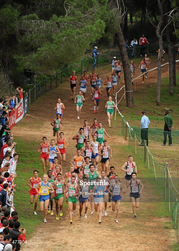 12 December 2010; A general view of the Men's Senior race, led by eventual winner Serihy Lebid of the Ukraine and including Irish athletes Joe Sweeney, Mark Kenneally, Mark Christie and Gary Thornton. 17th SPAR European Cross Country Championships, Albufeira, Portugal. Picture credit: Brendan Moran / SPORTSFILE