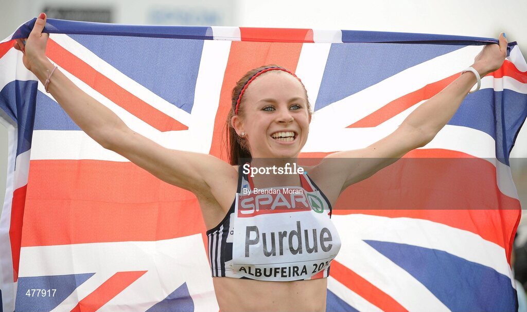 12 December 2010; Charlotte Perdue of Great Britain celebrates after winning the Women's Junior race which she finshed with a time of 12:42. 17th SPAR European Cross Country Championships, Albufeira, Portugal. Picture credit: Brendan Moran / SPORTSFILE