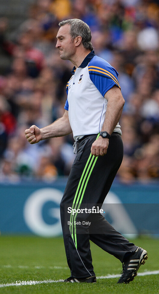 4 September 2016; Tipperary manager Michael Ryan celebrates a point for his team during the GAA Hurling All-Ireland Senior Championship Final match between Kilkenny and Tipperary at Croke Park in Dublin. Photo by Seb Daly/Sportsfile