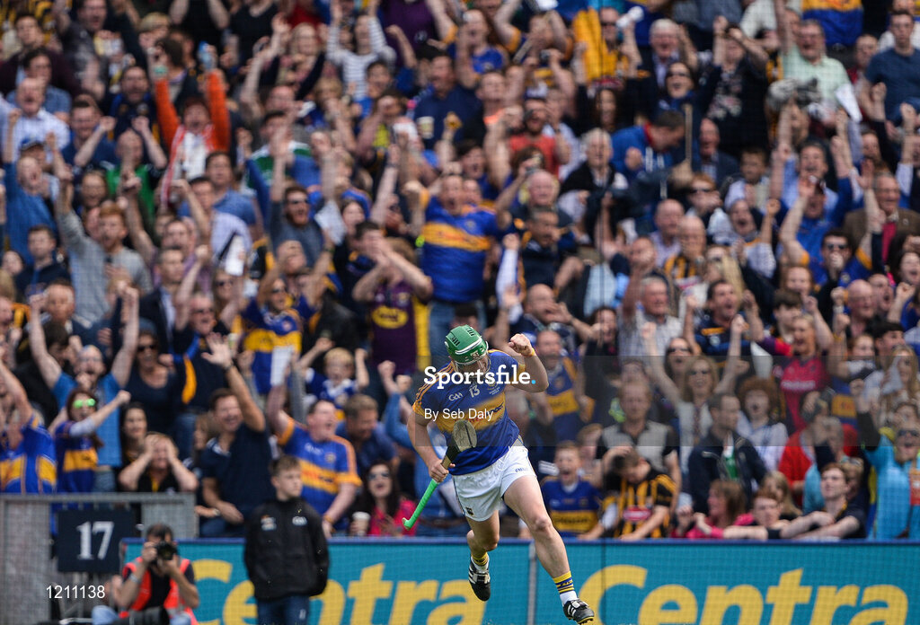 4 September 2016; John O’Dwyer of Tipperary celebrates after scoring his team's first goal during the GAA Hurling All-Ireland Senior Championship Final match between Kilkenny and Tipperary at Croke Park in Dublin. Photo by Seb Daly/Sportsfile