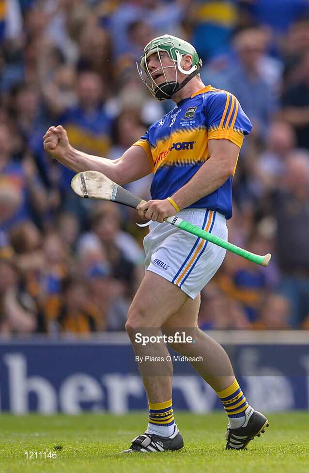 4 September 2016; John O’Dwyer of Tipperary celebrates after scoring his side's first goal during the GAA Hurling All-Ireland Senior Championship Final match between Kilkenny and Tipperary at Croke Park in Dublin. Photo by Piaras Ó Mídheach/Sportsfile