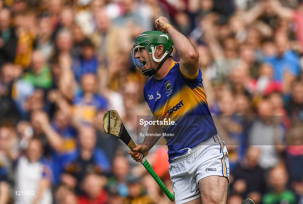4 September 2016; John O’Dwyer of Tipperary celebrates after scoring his side's first goal during the GAA Hurling All-Ireland Senior Championship Final match between Kilkenny and Tipperary at Croke Park in Dublin. Photo by Brendan Moran/Sportsfile