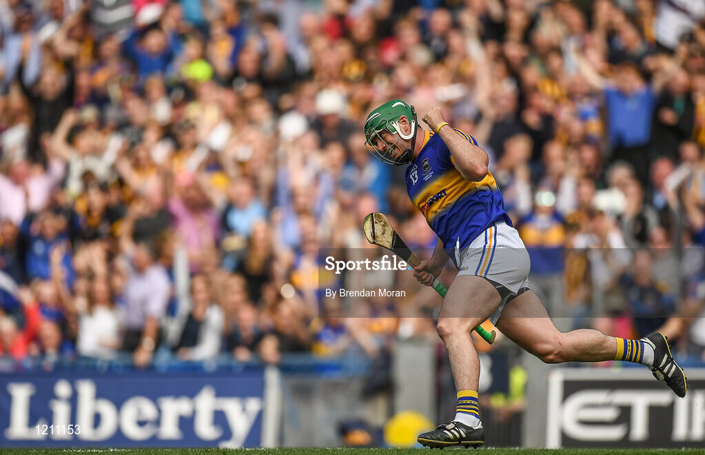 4 September 2016; John O’Dwyer of Tipperary celebrates after scoring his side's first goal during the GAA Hurling All-Ireland Senior Championship Final match between Kilkenny and Tipperary at Croke Park in Dublin. Photo by Brendan Moran/Sportsfile