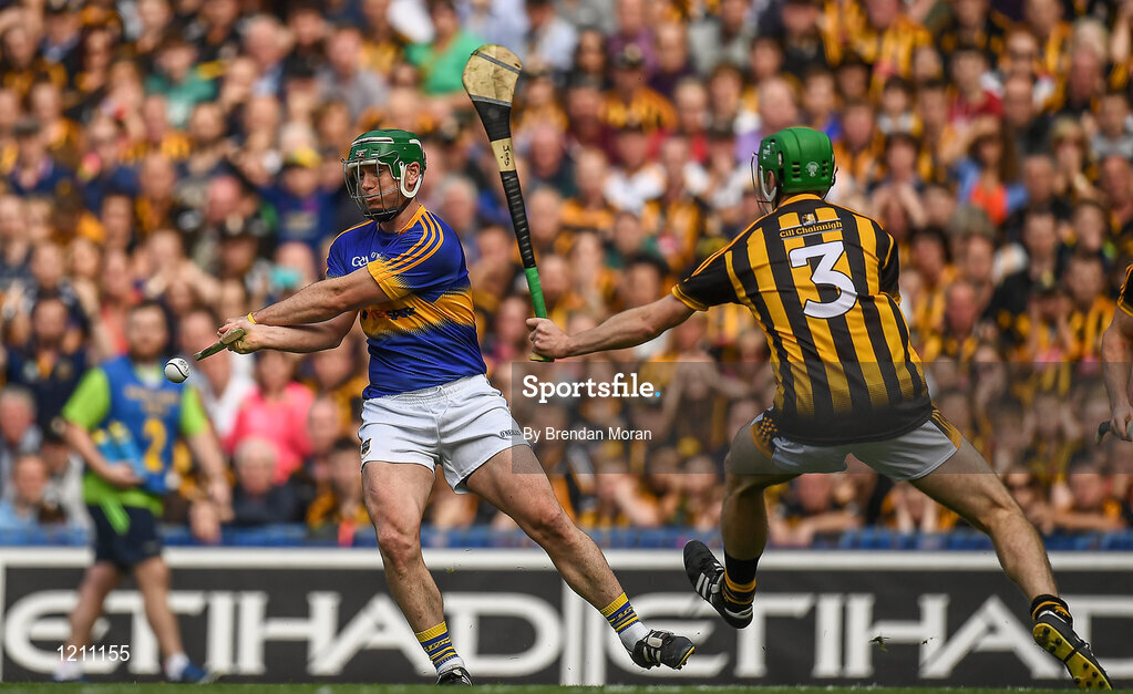 4 September 2016; John O’Dwyer of Tipperary scores his side's first goal despite the best efforts of Joey Holden of Kilkenny during the GAA Hurling All-Ireland Senior Championship Final match between Kilkenny and Tipperary at Croke Park in Dublin. Photo by Brendan Moran/Sportsfile