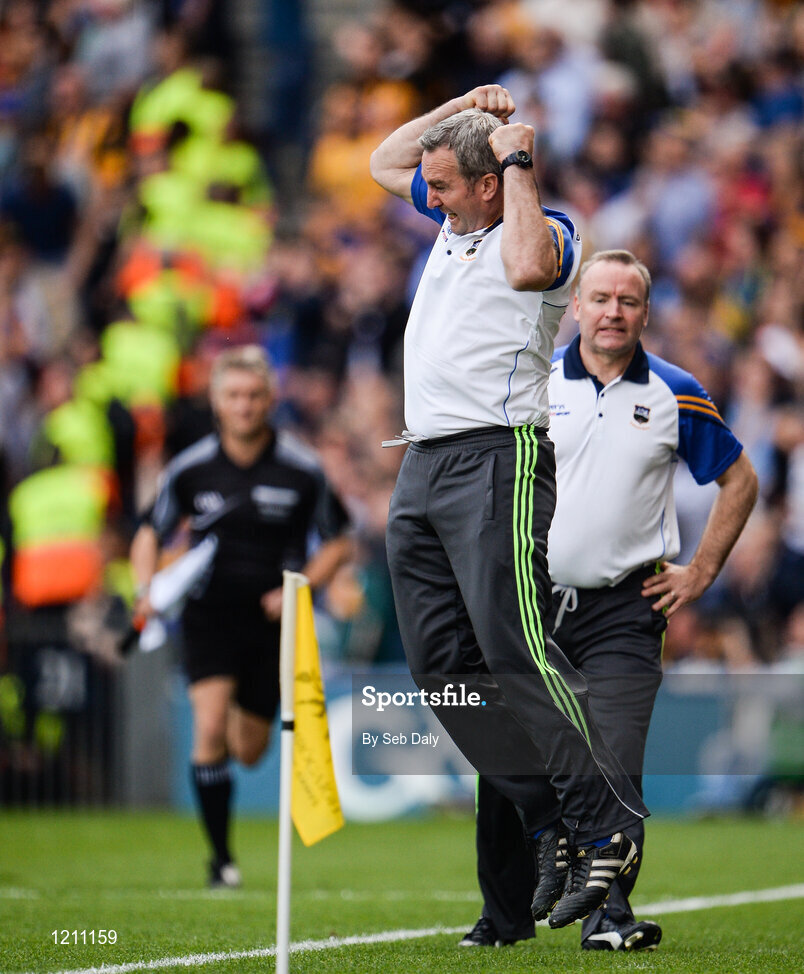 4 September 2016; Tipperary manager Michael Ryan celebrates his team's second goal during the GAA Hurling All-Ireland Senior Championship Final match between Kilkenny and Tipperary at Croke Park in Dublin. Photo by Seb Daly/Sportsfile