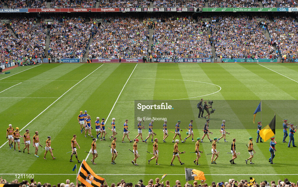 4 September 2016; Both teams walk behind the Artane band before the GAA Hurling All-Ireland Senior Championship Final match between Kilkenny and Tipperary at Croke Park in Dublin. Photo by Eóin Noonan/Sportsfile