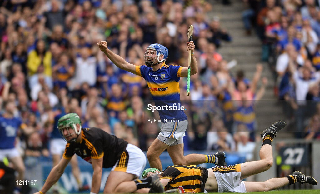 4 September 2016; John McGrath of Tipperary celebrates after scoring his side's second goal during the GAA Hurling All-Ireland Senior Championship Final match between Kilkenny and Tipperary at Croke Park in Dublin. Photo by Eóin Noonan/Sportsfile