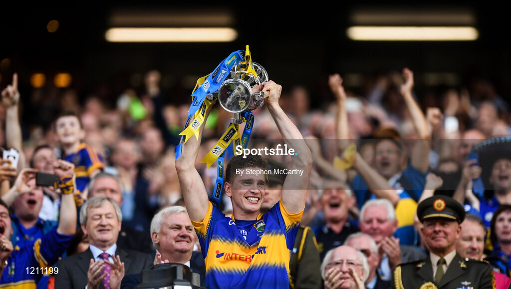 4 September 2016; Tipperary captain Brendan Maher lifts the Liam MacCarthy cup after the GAA Hurling All-Ireland Senior Championship Final match between Kilkenny and Tipperary at Croke Park in Dublin. Photo by Stephen McCarthy/Sportsfile