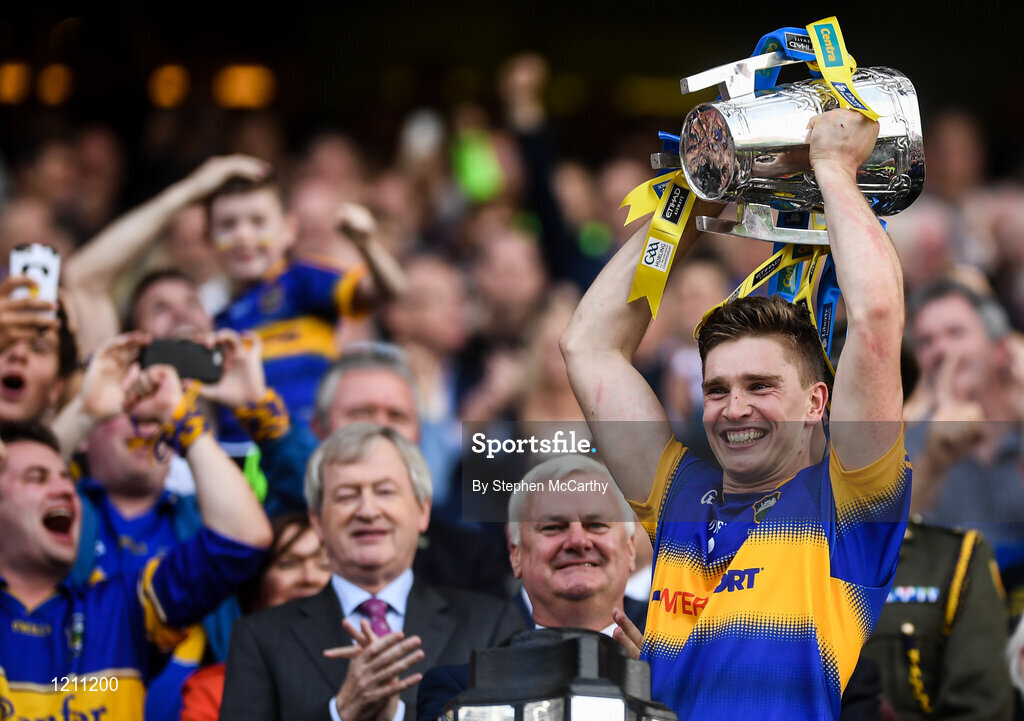 4 September 2016; Tipperary captain Brendan Maher lifts the Liam MacCarthy cup after the GAA Hurling All-Ireland Senior Championship Final match between Kilkenny and Tipperary at Croke Park in Dublin. Photo by Stephen McCarthy/Sportsfile