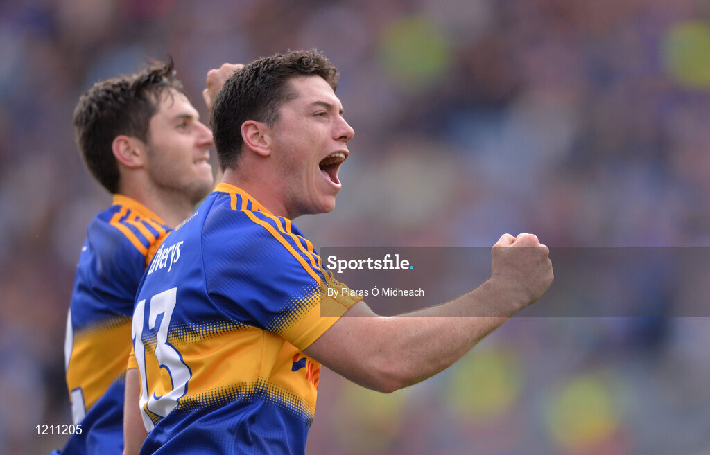 4 September 2016; John O’Dwyer, left, and Cathal Barrett of Tipperary celebrate after the GAA Hurling All-Ireland Senior Championship Final match between Kilkenny and Tipperary at Croke Park in Dublin. Photo by Piaras Ó Mídheach/Sportsfile