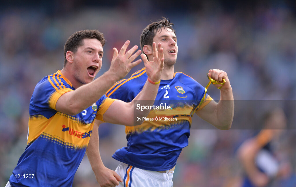 4 September 2016; John O’Dwyer, left, and Cathal Barrett of Tipperary celebrate after the GAA Hurling All-Ireland Senior Championship Final match between Kilkenny and Tipperary at Croke Park in Dublin. Photo by Piaras Ó Mídheach/Sportsfile