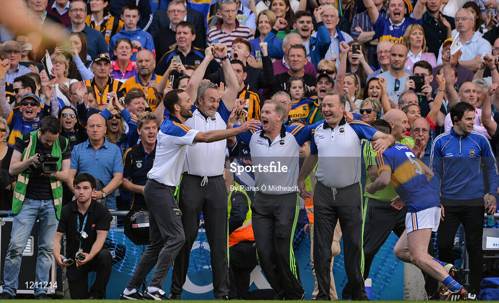 4 September 2016; Tipperary manager Michael Ryan, second from left, celebrates after the GAA Hurling All-Ireland Senior Championship Final match between Kilkenny and Tipperary at Croke Park in Dublin. Photo by Piaras Ó Mídheach/Sportsfile