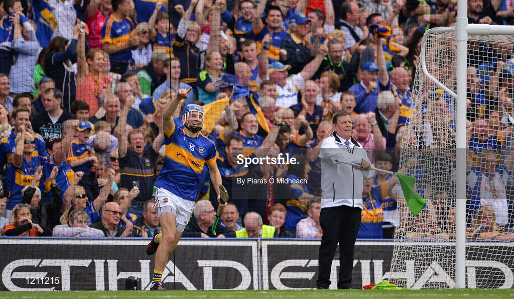 4 September 2016; John McGrath of Tipperary celebrates scoring his side's second goal during the GAA Hurling All-Ireland Senior Championship Final match between Kilkenny and Tipperary at Croke Park in Dublin. Photo by Piaras Ó Mídheach/Sportsfile