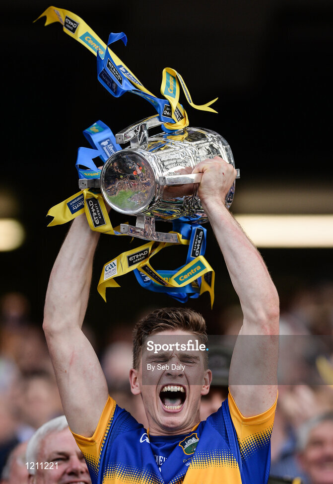 4 September 2016; Captain Brendan Maher of Tipperary lifts the trophy following his team's victory in the GAA Hurling All-Ireland Senior Championship Final match between Kilkenny and Tipperary at Croke Park in Dublin. Photo by Seb Daly/Sportsfile