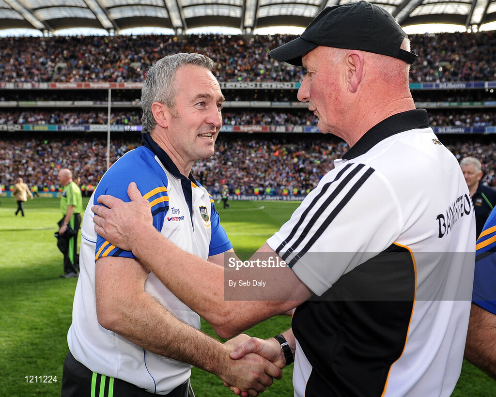 4 September 2016; Tipperary manager Michael Ryan, left, is congratulated by Kilkenny manager Brian Cody following his team's victory in the GAA Hurling All-Ireland Senior Championship Final match between Kilkenny and Tipperary at Croke Park in Dublin. Photo by Seb Daly/Sportsfile
