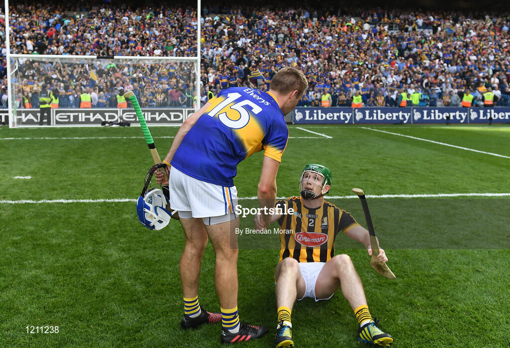 4 September 2016; John McGrath of Tipperary shakes hands with with Paul Murphy of Kilkenny after the GAA Hurling All-Ireland Senior Championship Final match between Kilkenny and Tipperary at Croke Park in Dublin. Photo by Brendan Moran/Sportsfile