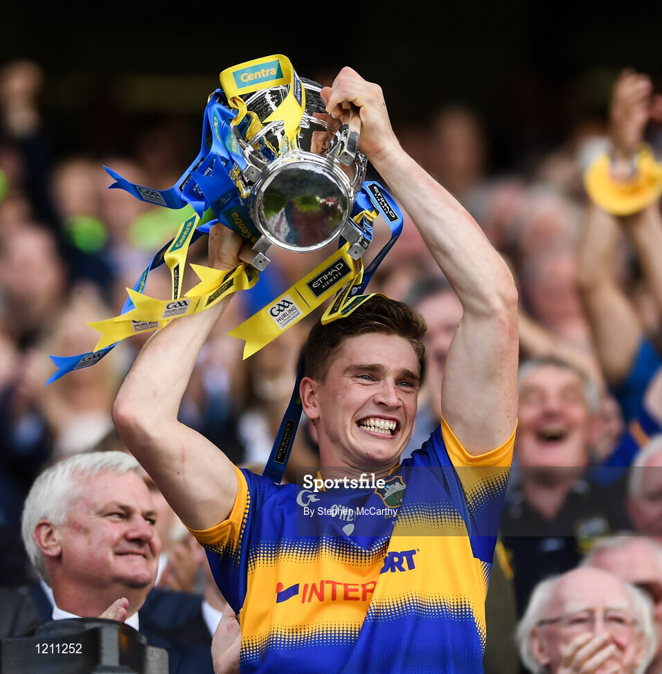 4 September 2016; Brendan Maher of Tipperary lifts the Liam MacCarthy Cup following the GAA Hurling All-Ireland Senior Championship Final match between Kilkenny and Tipperary at Croke Park in Dublin. Photo by Stephen McCarthy/Sportsfile
