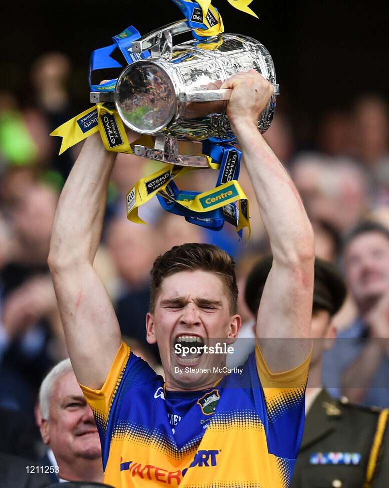 4 September 2016; Brendan Maher of Tipperary lifts the Liam MacCarthy Cup following the GAA Hurling All-Ireland Senior Championship Final match between Kilkenny and Tipperary at Croke Park in Dublin. Photo by Stephen McCarthy/Sportsfile