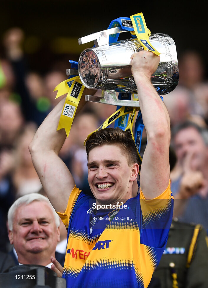 4 September 2016; Brendan Maher of Tipperary lifts the Liam MacCarthy Cup following the GAA Hurling All-Ireland Senior Championship Final match between Kilkenny and Tipperary at Croke Park in Dublin. Photo by Stephen McCarthy/Sportsfile