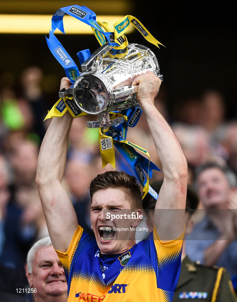 4 September 2016; Brendan Maher of Tipperary lifts the Liam MacCarthy Cup following the GAA Hurling All-Ireland Senior Championship Final match between Kilkenny and Tipperary at Croke Park in Dublin. Photo by Stephen McCarthy/Sportsfile