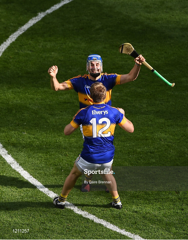 4 September 2016; Tipperary players and brothers John, top, and Noel McGrath, celebrate after the GAA Hurling All-Ireland Senior Championship Final match between Kilkenny and Tipperary at Croke Park in Dublin. Photo by Daire Brennan/Sportsfile