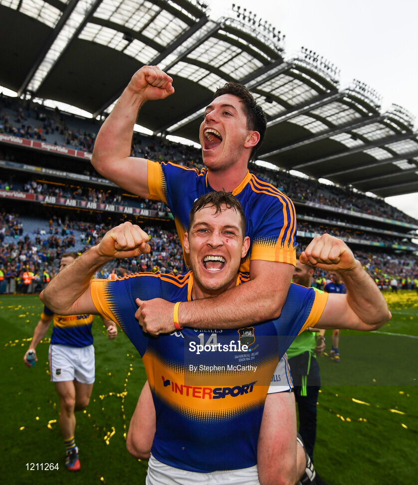 4 September 2016; Séamus Callanan, 14, and John O’Dwyer of Tipperary celebrates their side's victory following the GAA Hurling All-Ireland Senior Championship Final match between Kilkenny and Tipperary at Croke Park in Dublin. Photo by Stephen McCarthy/Sportsfile