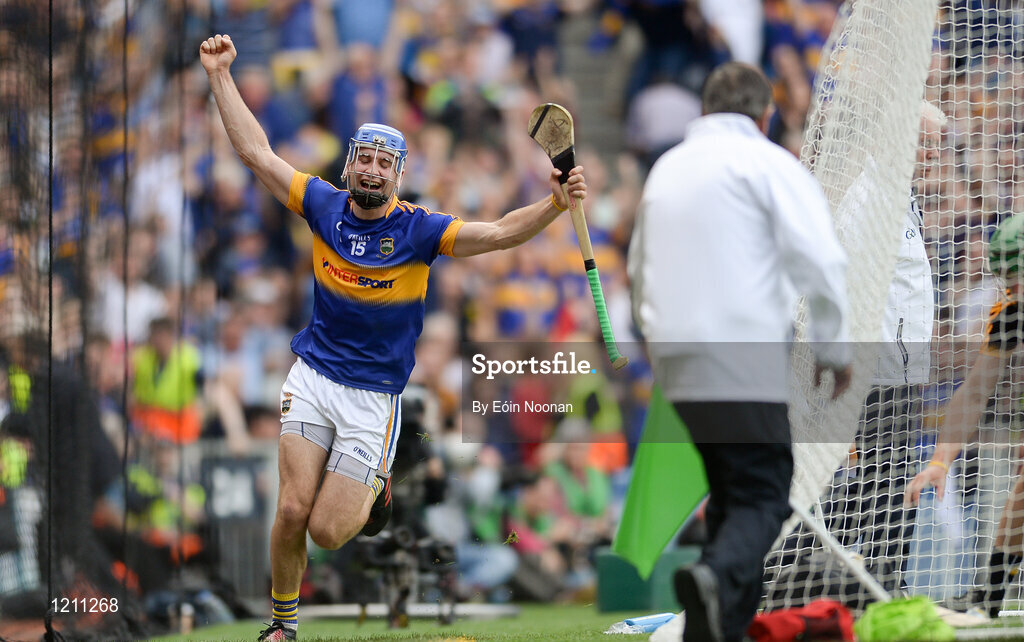 4 September 2016; John McGrath of Tipperary celebrates after scoring his side's second goal during the GAA Hurling All-Ireland Senior Championship Final match between Kilkenny and Tipperary at Croke Park in Dublin. Photo by Eóin Noonan/Sportsfile