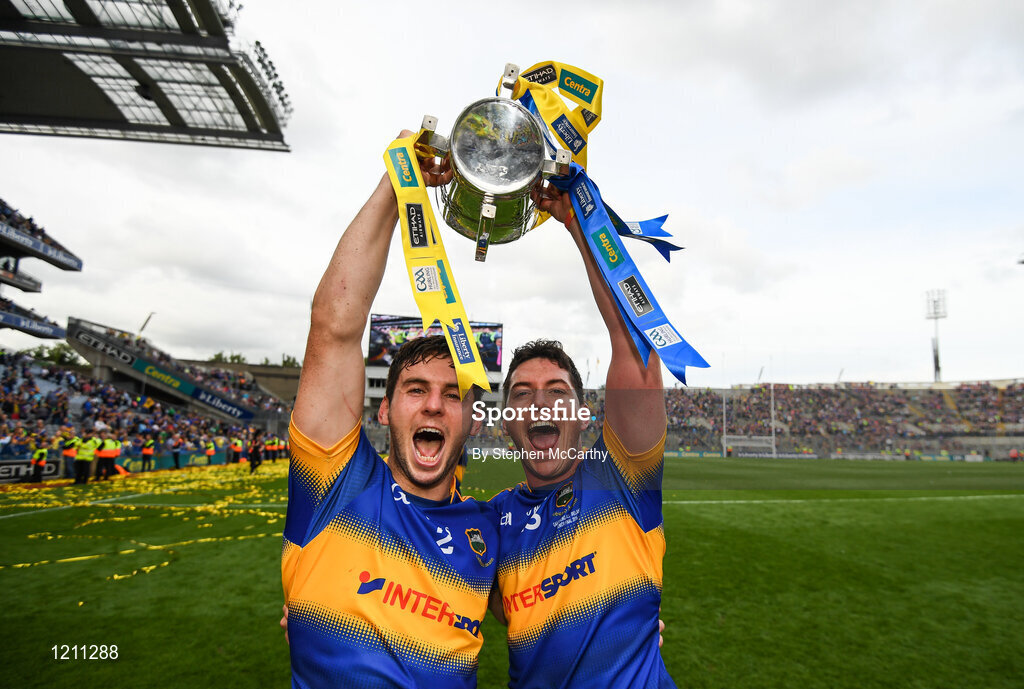4 September 2016; Cathal Barrett, left, and John O’Dwyer of Tipperary celebrate following the GAA Hurling All-Ireland Senior Championship Final match between Kilkenny and Tipperary at Croke Park in Dublin. Photo by Stephen McCarthy/Sportsfile