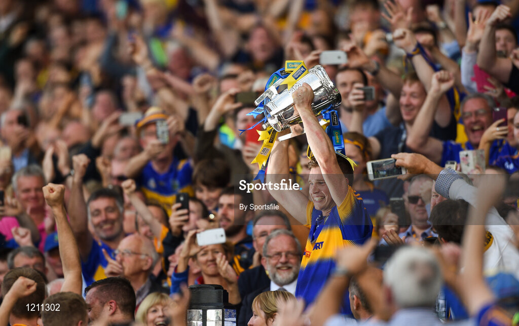4 September 2016; Tipperary captain Brendan Maher lifts the Liam MacCarthy cup after the  GAA Hurling All-Ireland Senior Championship Final match between Kilkenny and Tipperary at Croke Park in Dublin. Photo by Sportsfile