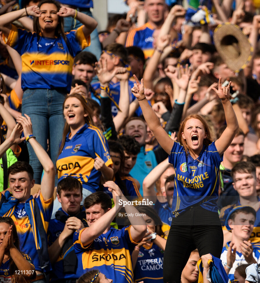 4 September 2016; Tipperary supporters celebrate on Hill 16 following the GAA Hurling All-Ireland Senior Championship Final match between Kilkenny and Tipperary at Croke Park in Dublin. Photo by Cody Glenn/Sportsfile