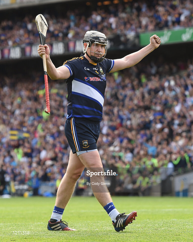 4 September 2016; Tipperary goalkeeper Darren Gleeson celebrates his team's first goal during the GAA Hurling All-Ireland Senior Championship Final match between Kilkenny and Tipperary at Croke Park in Dublin. Photo by Cody Glenn/Sportsfile