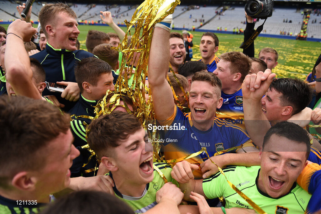 4 September 2016; Pádraic Maher of Tipperary celebrates with members of the Tipperary minor team following the GAA Hurling All-Ireland Senior Championship Final match between Kilkenny and Tipperary at Croke Park in Dublin. Photo by Cody Glenn/Sportsfile