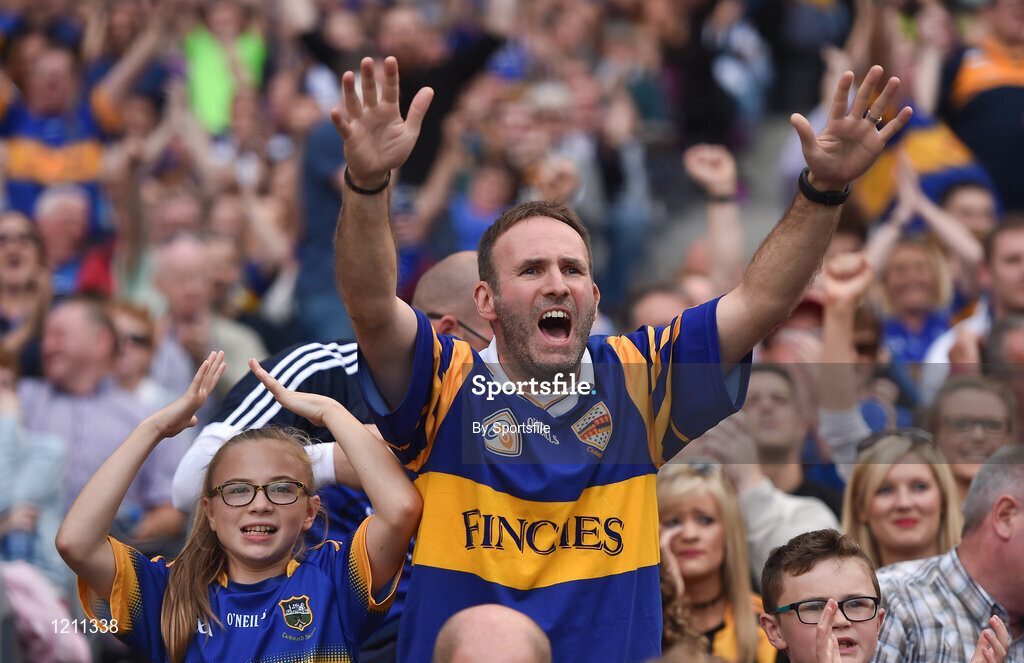 4 September 2016; Tipperary fans celebrate during the GAA Hurling All-Ireland Senior Championship Final match between Kilkenny and Tipperary at Croke Park in Dublin. Photo by Sportsfile