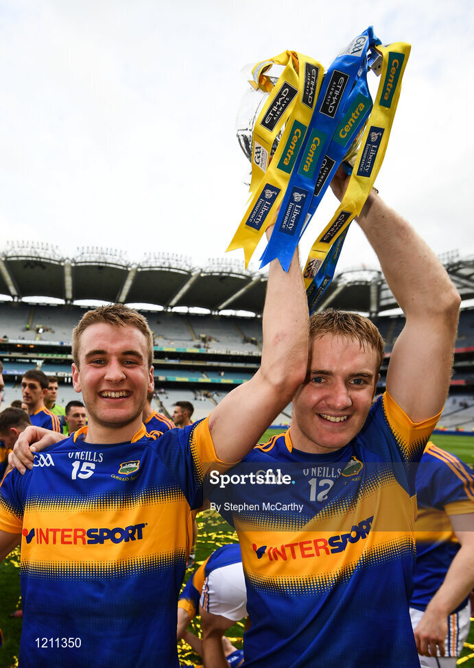 4 September 2016; John McGrath, left, and Noel McGrath of Tipperary celebrate following the GAA Hurling All-Ireland Senior Championship Final match between Kilkenny and Tipperary at Croke Park in Dublin. Photo by Stephen McCarthy/Sportsfile