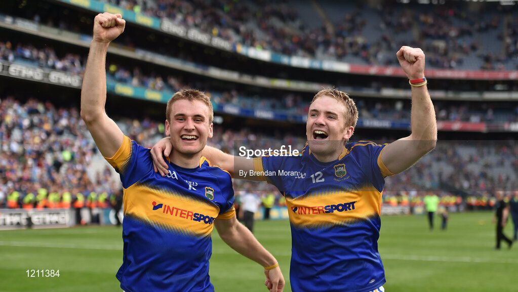 4 September 2016; Brothers John, left, and Noel McGrath of Tipperary celebrate after the GAA Hurling All-Ireland Senior Championship Final match between Kilkenny and Tipperary at Croke Park in Dublin. Photo by Brendan Moran/Sportsfile