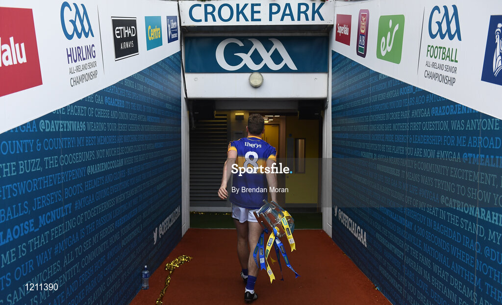 4 September 2016; Tipperary captain Brendan Maher walks down the players tunnel to the dressing room with the Liam MacCarthy Cup after winning the GAA Hurling All-Ireland Senior Championship Final match between Kilkenny and Tipperary at Croke Park in Dublin. Photo by Brendan Moran/Sportsfile