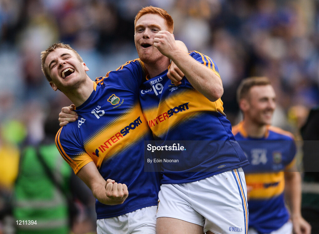 4 September 2016; John McGrath, left, and Jason Forde of Tipperary celebrate after the GAA Hurling All-Ireland Senior Championship Final match between Kilkenny and Tipperary at Croke Park in Dublin. Photo by Eóin Noonan/Sportsfile