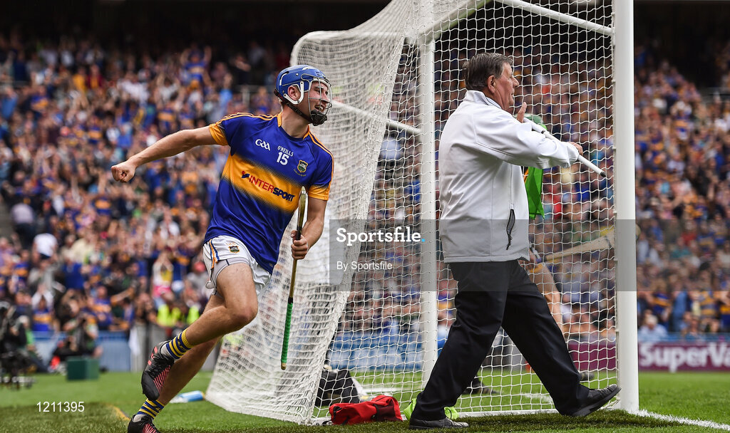 4 September 2016; John McGrath of Tipperary celebrates after scoring his side's 2nd goal during the GAA Hurling All-Ireland Senior Championship Final match between Kilkenny and Tipperary at Croke Park in Dublin. Photo by Sportsfile