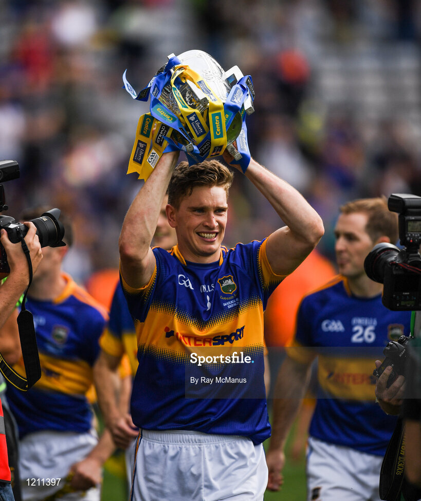 4 September 2016; Tipperary captain Brendan Maher with the Liam MacCarthy cup after the GAA Hurling All-Ireland Senior Championship Final match between Kilkenny and Tipperary at Croke Park in Dublin. Photo by Ray McManus/Sportsfile