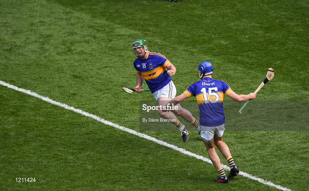 4 September 2016; John O'Dwyer of Tipperary celebrates after scoring his side's first goal during the GAA Hurling All-Ireland Senior Championship Final match between Kilkenny and Tipperary at Croke Park in Dublin. Photo by Daire Brennan/Sportsfile