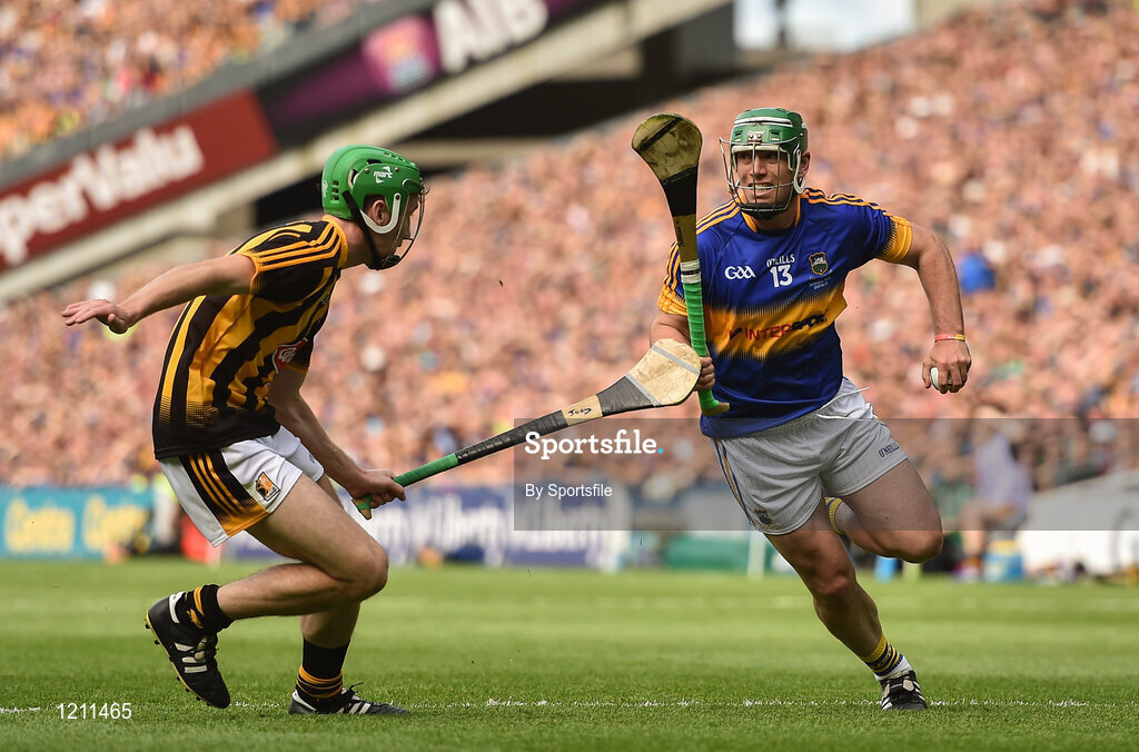 4 September 2016; John O’Dwyer of Tipperary in action against Joey Holden of Kilkenny during the GAA Hurling All-Ireland Senior Championship Final match between Kilkenny and Tipperary at Croke Park in Dublin. Photo by Sportsfile
